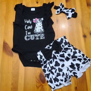 Cute Cow Print Outfit With Pants & Headband